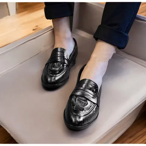 Giày Loafer Nam Dập Vân Cá Sấu Sang Trọng Giày Âu Nam Không Dây Lịch Lãm Giày Tây Nam Công Sở Đế Khâu Chắc RUNO G10