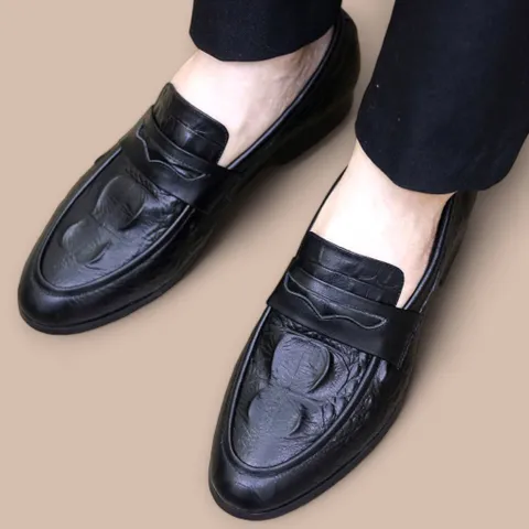 Giày Đế Cao Nam 3cm Vân Cá Sấu Mạnh Mẽ Giày Âu Nam Không Dây Lịch Lãm Giày Tây Nam Công Sở Đế Khâu Bền Đẹp RUNO G10