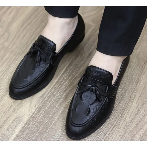 Giày Nam Đẹp Giá Tại Xưởng Vân Cá Sấu Giày Âu Nam Tassel Lịch Lãm Giày Tây Nam Công Sở Đế Khâu RUNO G13