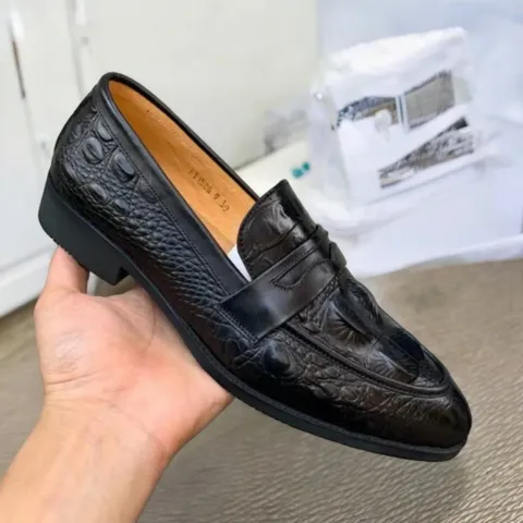 Giày Loafer Nam Dập Vân Cá Sấu Sang Trọng Giày Âu Nam Không Dây Lịch Lãm Giày Tây Nam Công Sở Đế Khâu Chắc RUNO G10