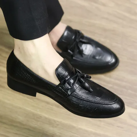 Giày Nam Đẹp Giá Tại Xưởng Vân Cá Sấu Giày Âu Nam Tassel Lịch Lãm Giày Tây Nam Công Sở Đế Khâu RUNO G13