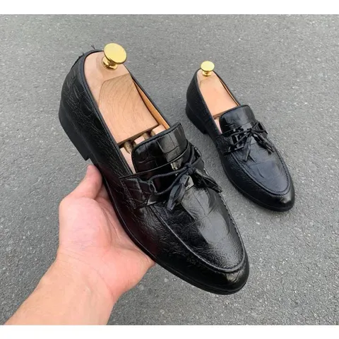 Giày Nam Đẹp Giá Tại Xưởng Vân Cá Sấu Giày Âu Nam Tassel Lịch Lãm Giày Tây Nam Công Sở Đế Khâu RUNO G13
