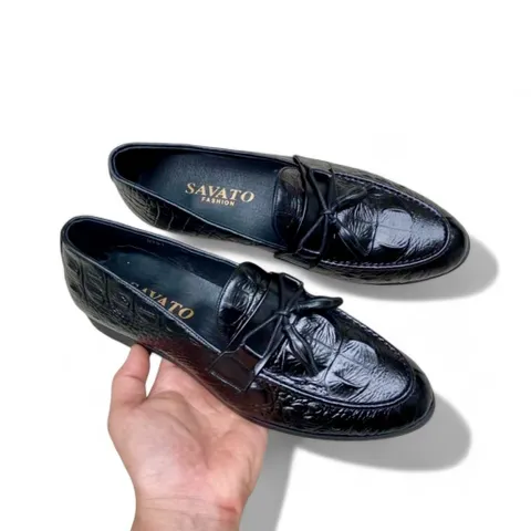 Giày Nam Đẹp Giá Tại Xưởng Vân Cá Sấu Giày Âu Nam Tassel Lịch Lãm Giày Tây Nam Công Sở Đế Khâu RUNO G13