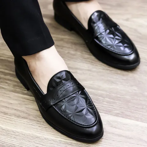 Giày Cưới Chú Rể Vân Khối 3D Quai Đục Lỗ Đẹp Giày Âu Nam Không Dây Đế Khâu Chắc Chắn Giày Tây Nam Công Sở Mới RUNO G9