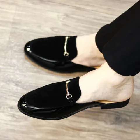 Giày Sục Đế Cao Nam - Sục Da Nam Cao Cấp Phối Nỉ Nhung Mềm Mại - Giày Lười Sục Nam Khóa Mạ Vàng Chống Gỉ Đẹp RUNO G5