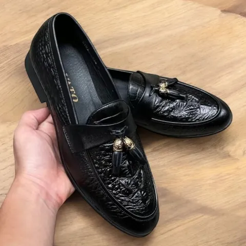 Giày Đế Cao Nam 3cm Vân Cá Sấu Mạnh Mẽ Giày Âu Nam Không Dây Lịch Lãm Giày Tây Nam Công Sở Đế Khâu Bền RUNO G12