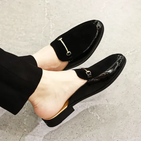 Giày Sục Đế Cao Nam - Sục Da Nam Cao Cấp Phối Nỉ Nhung Mềm Mại - Giày Lười Sục Nam Khóa Mạ Vàng Chống Gỉ Đẹp RUNO G5