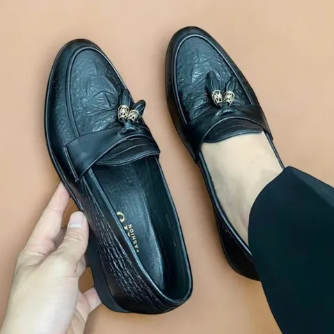 Giày Đế Cao Nam 3cm Vân Cá Sấu Mạnh Mẽ Giày Âu Nam Không Dây Lịch Lãm Giày Tây Nam Công Sở Đế Khâu Bền RUNO G12