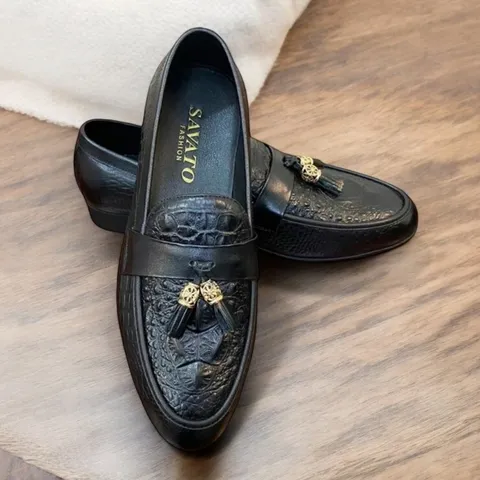 Giày Loafer Nam Vân Cá Sấu Chuông Vàng Giày Âu Nam Không Dây Lịch Lãm Giày Tây Nam Công Sở Đế Khâu Đẹp RUNO G12