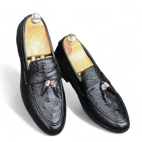Giày Loafer Nam Vân Cá Sấu Chuông Vàng Giày Âu Nam Không Dây Lịch Lãm Giày Tây Nam Công Sở Đế Khâu Đẹp RUNO G12