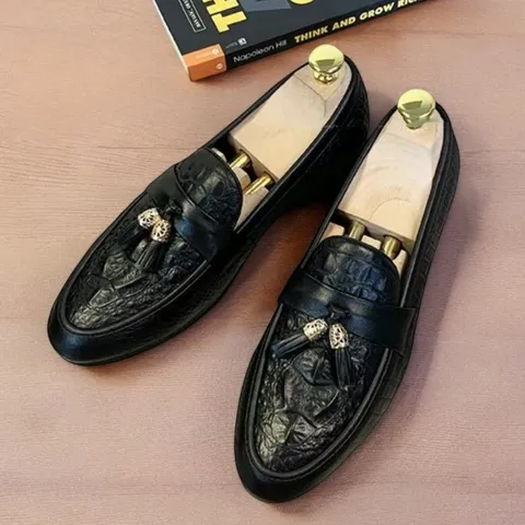 Giày Loafer Nam Vân Cá Sấu Chuông Vàng Giày Âu Nam Không Dây Lịch Lãm Giày Tây Nam Công Sở Đế Khâu Đẹp RUNO G12