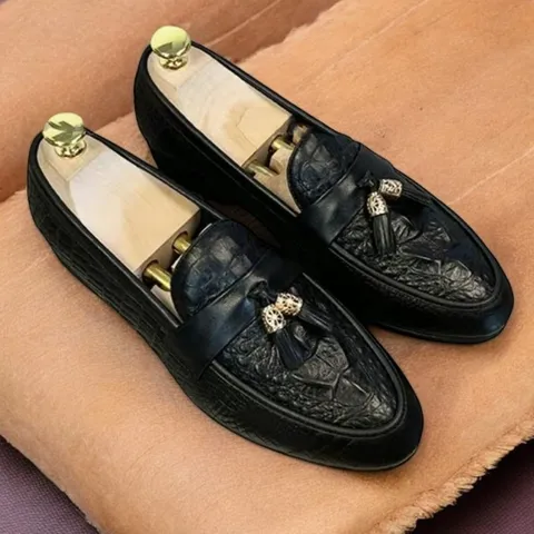 Giày Loafer Nam Vân Cá Sấu Chuông Vàng Giày Âu Nam Không Dây Lịch Lãm Giày Tây Nam Công Sở Đế Khâu Đẹp RUNO G12