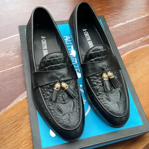 Giày Loafer Nam Vân Cá Sấu Chuông Vàng Giày Âu Nam Không Dây Lịch Lãm Giày Tây Nam Công Sở Đế Khâu Đẹp RUNO G12