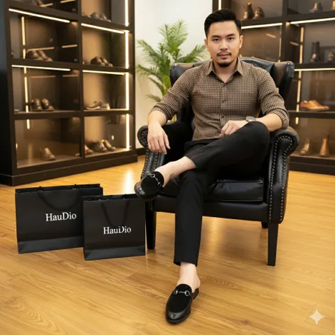 Giày sục nam công sở dễ xỏ chân thoáng khí phối nỉ, giầy da nam hàn quốc siêu bền có xích kim loại trang trí RUNO G67