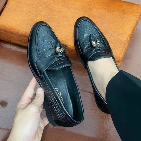 Giày Cưới Chú Rể Vân Cá Sấu Chuông Vàng Giày Âu Nam Không Dây Đế Khâu Chắc Chắn Giày Tây Nam Công Sở RUNO G12