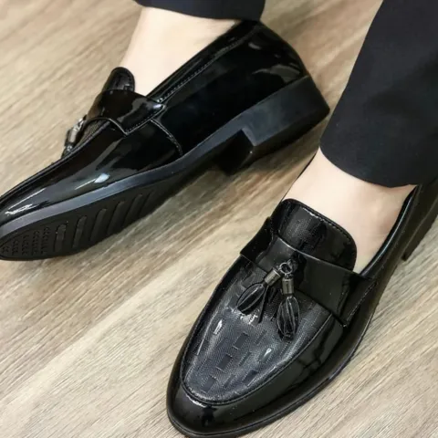 Giày Âu Nam Loafer Da Bóng Đen Cao Cấp Giày Tây Nam Chụp Kỷ Yếu Phối Chuông Công Sở Đế Mềm Khâu Viền Bền Đẹp Rẻ RUNO G26
