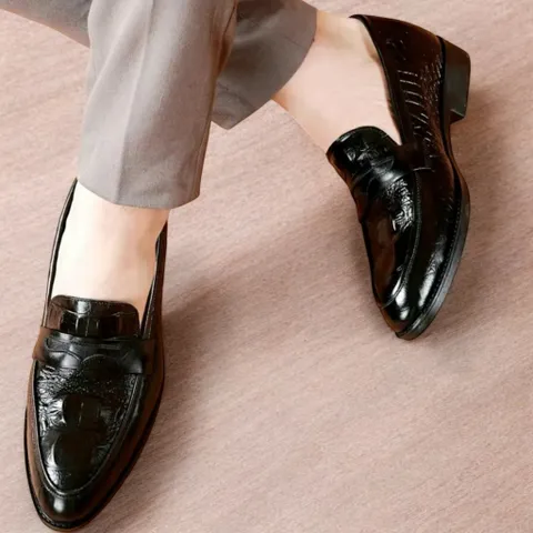 Giày Tây Nam Công Sở Vân Cá Sấu Đẳng Cấp Giày Âu Nam Không Dây Đế Khâu Siêu Bền Lịch Lãm Giày Nam Đẹp Rẻ RUNO G10