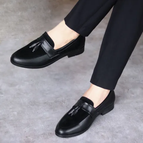 Giày Tây Đen Nam Đế Khâu Chắc Chắn Giày Âu Nam Cao Cấp Giá Tại Xưởng Giày Tây Nam Công Sở Da Mờ Phối Nhung Đẹp RUNO G4