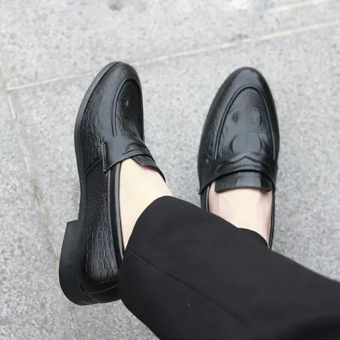 Giày Lười Nam Penny Loafer Dập Vân Cá Sấu Sang Trọng Giày Âu Nam Không Dây Lịch Lãm Đế Khâu Chắc Chắn Mới RUNO G10