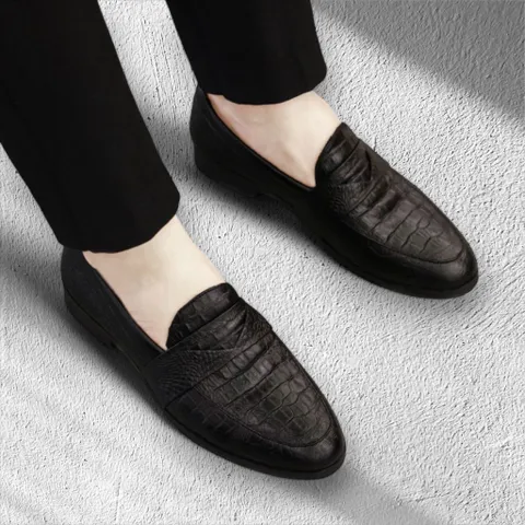 Giày Thời Trang Nam Vân Cá Sấu Tối Giản Giày Âu Nam Slip-on Chụp Kỷ Yếu Lịch Lãm Công Sở Đế Khâu Bền Đẹp Giá Rẻ RUNO G21