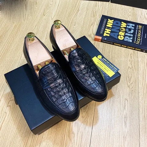 Giày Thời Trang Nam Vân Cá Sấu Tối Giản Giày Âu Nam Slip-on Chụp Kỷ Yếu Lịch Lãm Công Sở Đế Khâu Bền Đẹp Giá Rẻ RUNO G21
