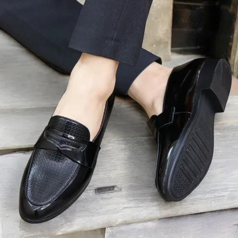 Giày Lười Nam Da Bóng Phối Đai Băng Loafer Sang Trọng Giày Âu Nam Chụp Kỷ Yếu Công Sở Không Dây Đế Khâu Bền Rẻ RUNO G23