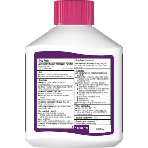 Bột táo bón cho trẻ em và người lớn Miralax 30 liều (510g) của Mỹ