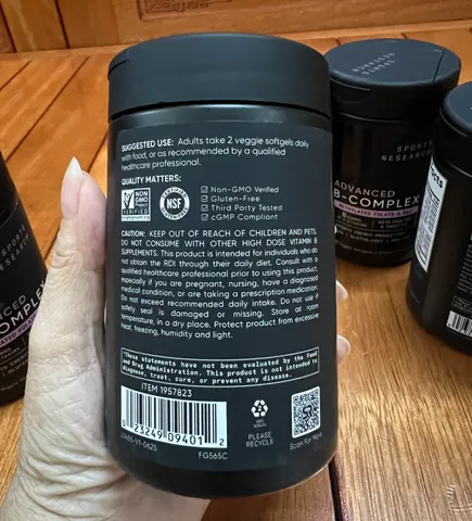 Viên uống bổ sung Vitamin B-Complex hãng Sports Research180 viên chính hãng Mỹ