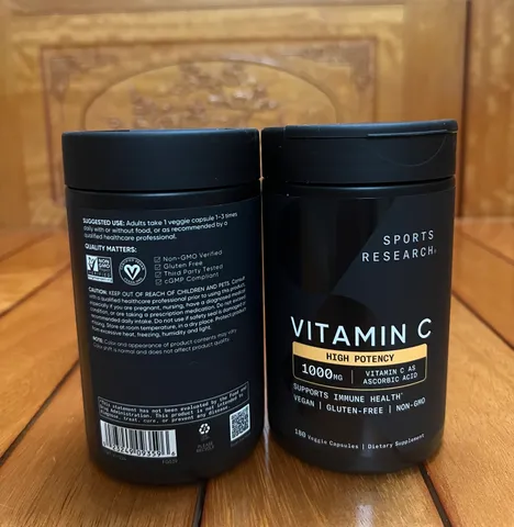 Viên Uống Bổ Sung Vitamin C Sports Research 1000mg - 180 viên của Mỹ, Tăng Cường Đề Kháng, Hỗ Trợ Làm Sáng Da