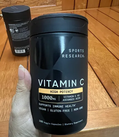 Viên Uống Bổ Sung Vitamin C Sports Research 1000mg - 180 viên của Mỹ, Tăng Cường Đề Kháng, Hỗ Trợ Làm Sáng Da
