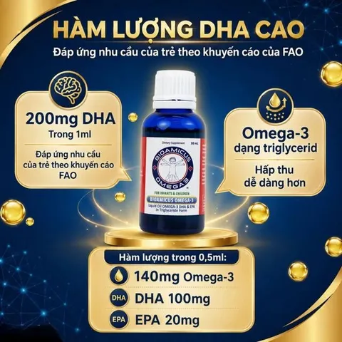 Dung dịch uống hỗ trợ bổ não Bioamicus Omega-3 (30ml)