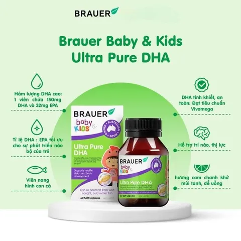 Viên hỗ trợ phát triển não bộ sức khỏe cho mắt Brauer Baby & Kids Ultra Pure DHA (60 viên)