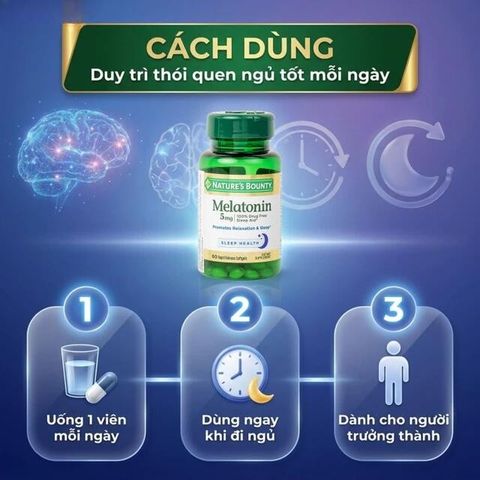 Viên uống giúp điều hòa giấc ngủ giúp ngủ sâu giấc Melatoninn Nature's Bounty (60 viên)
