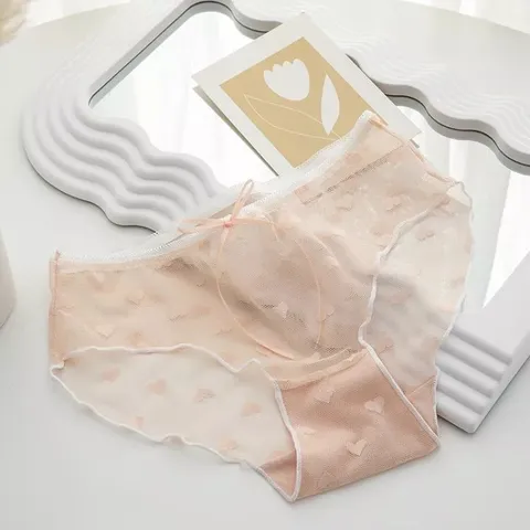Quần Lót Ren Xuyên Thấu Hoạ Tiết Trái Tim Siêu Đáng Yêu Gợi Cảm Quần Chip Nữ Đính Nơ Dễ Thương Quyến Rũ - T332 Nude