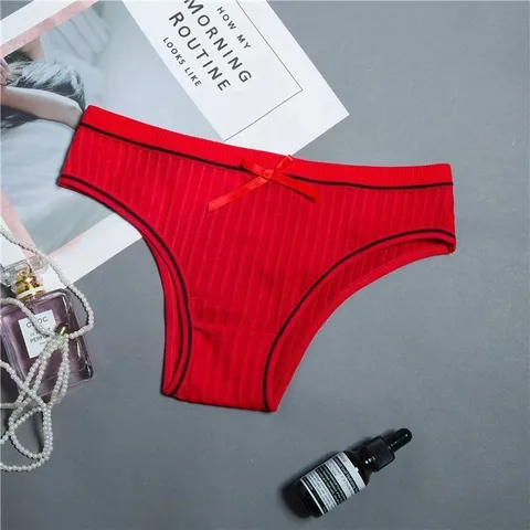Quần Lót Nữ Thun Gân Cotton Đính Nơ Thoáng Khí Bikini Quần Chip Kẻ Sọc  - T321 Đỏ