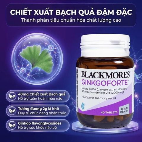 Viên uống Blackmores Ginkgo Forte hỗ trợ tuần hoàn máu não (40 viên)