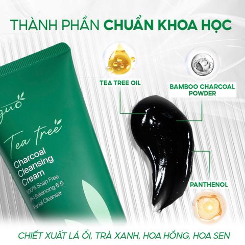 Sữa Rửa Mặt Than Tre Tràm Trà GUO - Làm Sạch Dịu Nhẹ, Kháng Khuẩn, Phục Hồi Da Nhạy Cảm, Giúp Kiềm Dầu, Chống Mụn