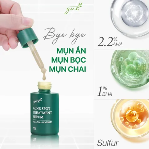 Serum Chấm Mụn GUO - Cải Thiện Mụn Hiệu Quả Với AHA 2.2%, BHA 1%, Sulfur - Sản Phẩm Chăm Sóc Da Nhạy Cảm 10ml/30ml