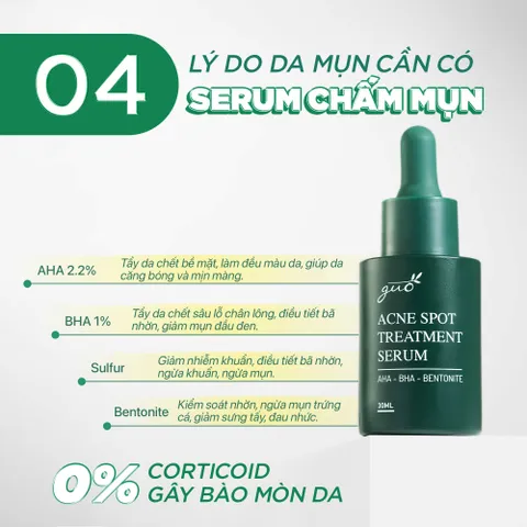 Serum Chấm Mụn GUO - Cải Thiện Mụn Hiệu Quả Với AHA 2.2%, BHA 1%, Sulfur - Sản Phẩm Chăm Sóc Da Nhạy Cảm 10ml/30ml