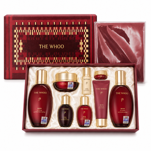 Bộ Dưỡng Da Whoo Đỏ Jinyulhyang 8 Món - Ngừa Lão Hóa, Dưỡng Ẩm, Làm Săn Chắc Da - Quà Tặng Thích Hợp Cho Phụ Nữ