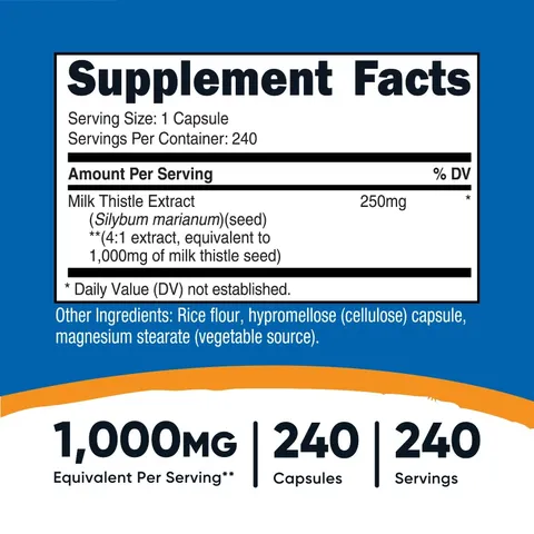 Nutricost Milk Thistle 1000mg - Giải độc gan, bổ trợ chức năng gan, 240 viên sản xuất Mỹ