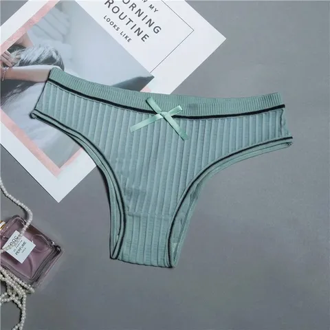 Quần Lót Nữ Thun Gân Cotton Đính Nơ  Bikini - T321 Xanh Mạ