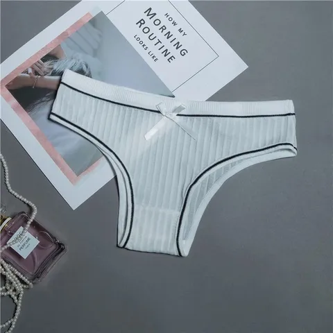 Quần Lót Nữ Bikini Kẻ Sọc Cotton Đính Nơ  - T321 Trắng