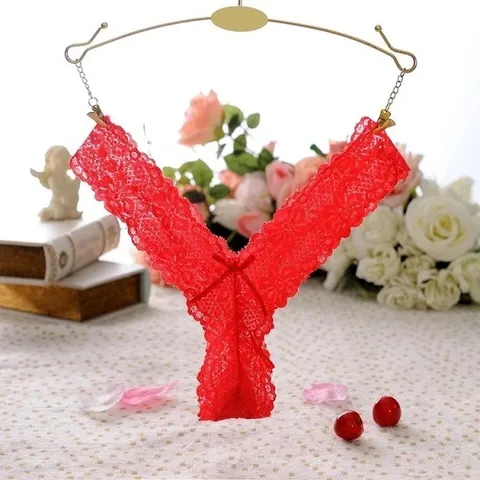 Quần Lót Ren Lọt Khe Siêu Mỏng Sexy Sịp Nữ Chữ Y Họa Tiết Hoa - T302 Đỏ