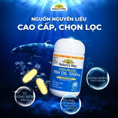 Viên hỗ trợ bổ não Odourless Fish Oil 1000mg Nature's Way (80 viên)