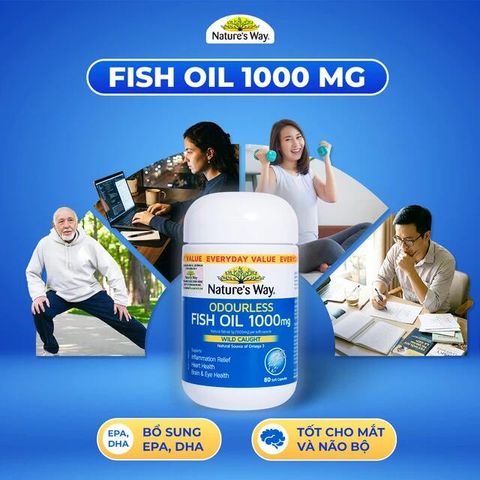 Viên hỗ trợ bổ não Odourless Fish Oil 1000mg Nature's Way (80 viên)