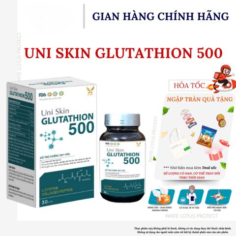 Uni Skin Glutathion 500 Hỗ trợ chống oxy hóa, hạn chế lão hóa da (H/30 viên)