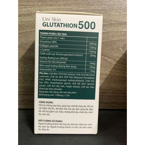 Uni Skin Glutathion 500 Hỗ trợ chống oxy hóa, hạn chế lão hóa da (H/30 viên)