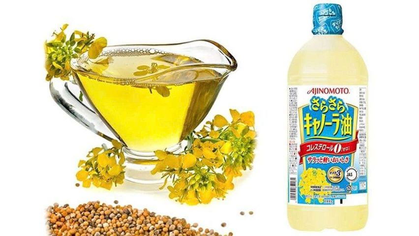 Dầu Hạt Cải Ajinomoto Nhật Bản, Chai 1lit, chiết xuất 100% từ hoa cải tự nhiên, giàu Omega-3, Omega-6, Omega-9 và không chứa cholesterol