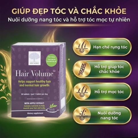 Viên uống giúp tóc chắc khỏe, đẹp tóc, hạn chế rụng tóc Hair Volume New Nordic (30 viên)